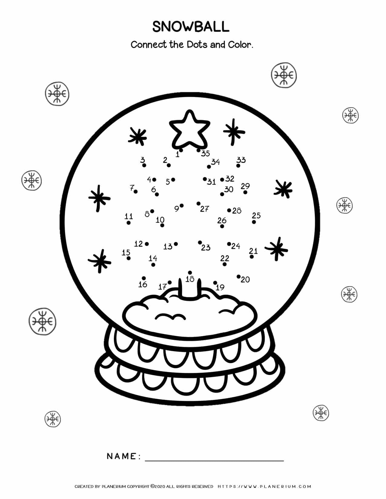 Snowball Dot to Dot - Christmas worksheet - Free Printable | Planerium