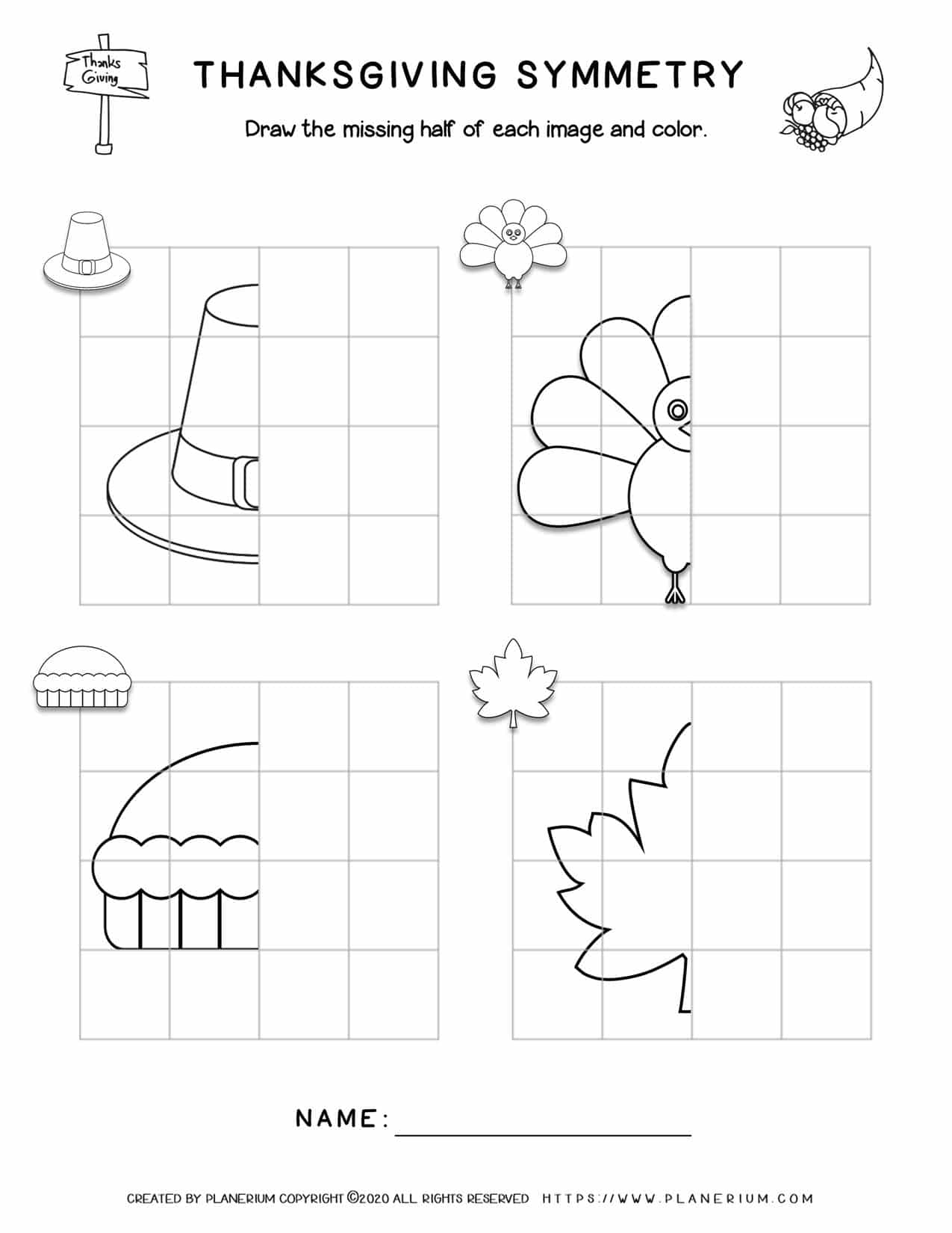 Symmetry Drawing - Thanksgiving Worksheet | Planerium