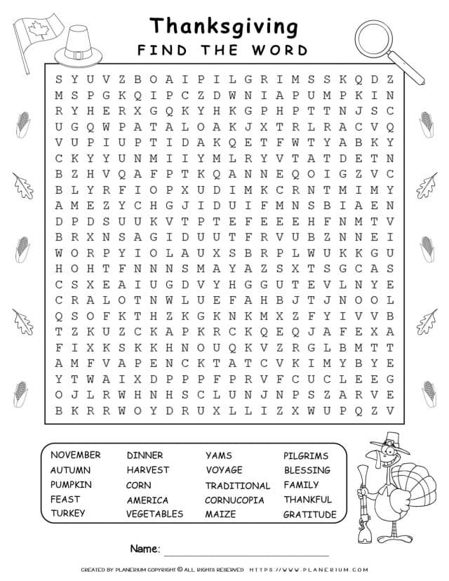 Thanksgiving Word Search | Planerium