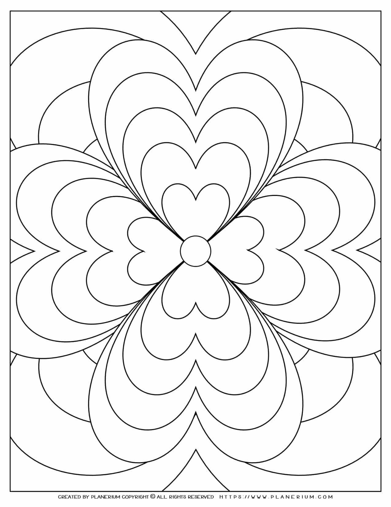 Adult Coloring Pages with Geometric Flowers Hearts | Planerium