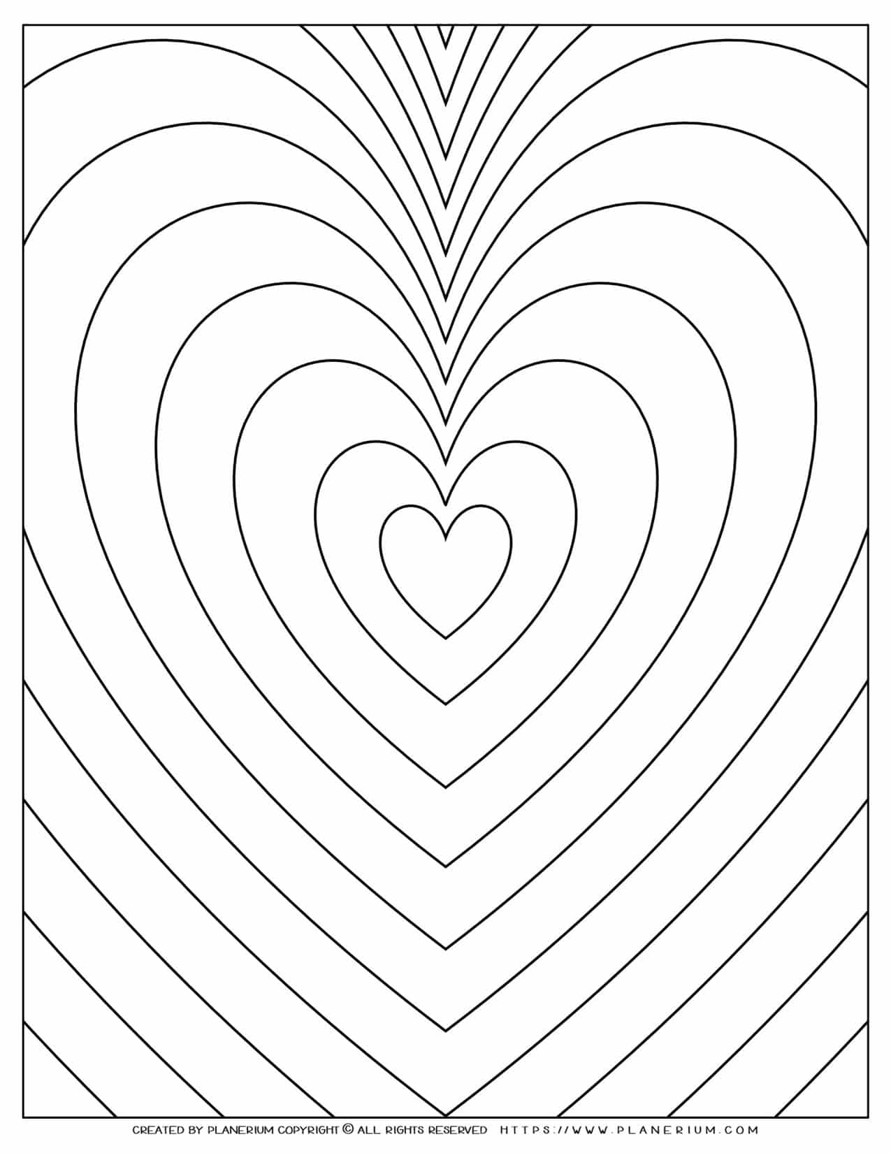 Adult Coloring Pages - Geometric Nested Hearts | Planerium