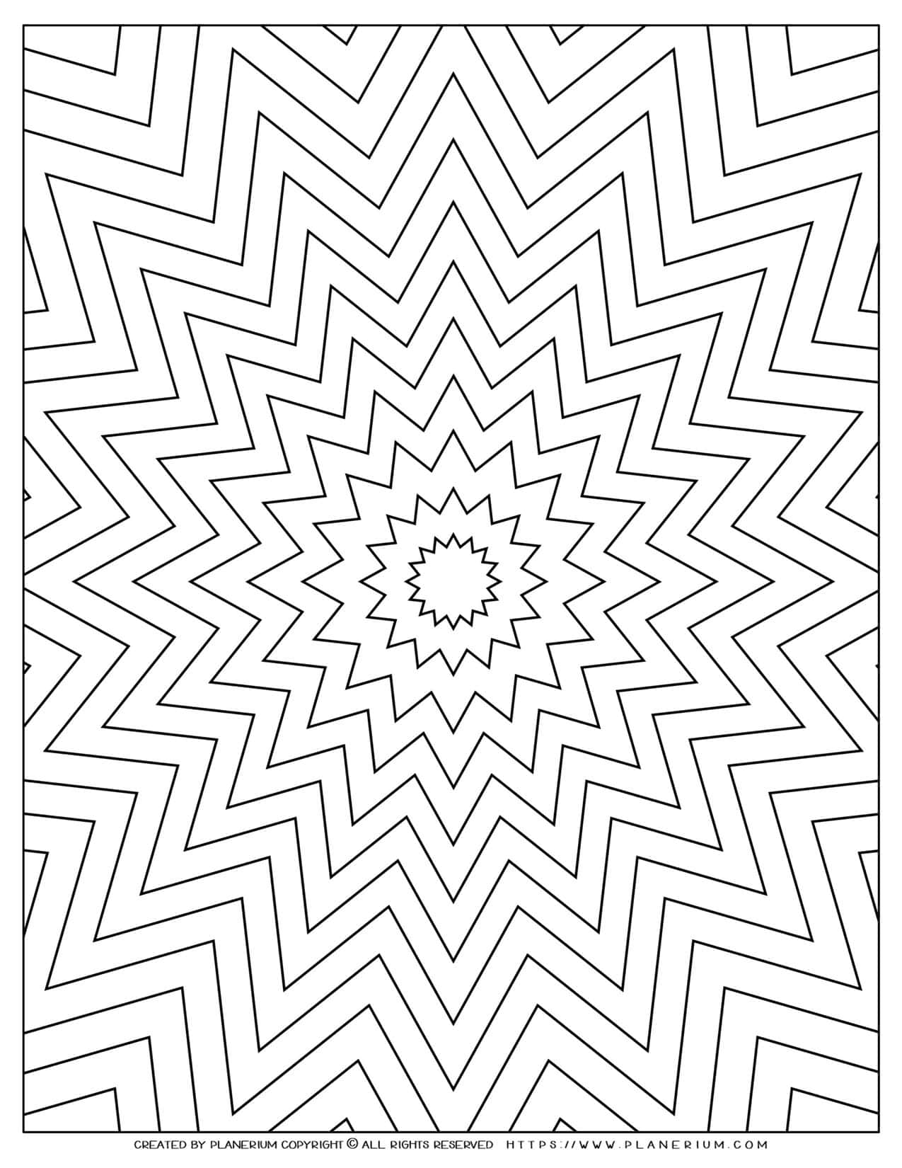 Adult Coloring Pages with Geometric Nested Star Shapes | Planerium