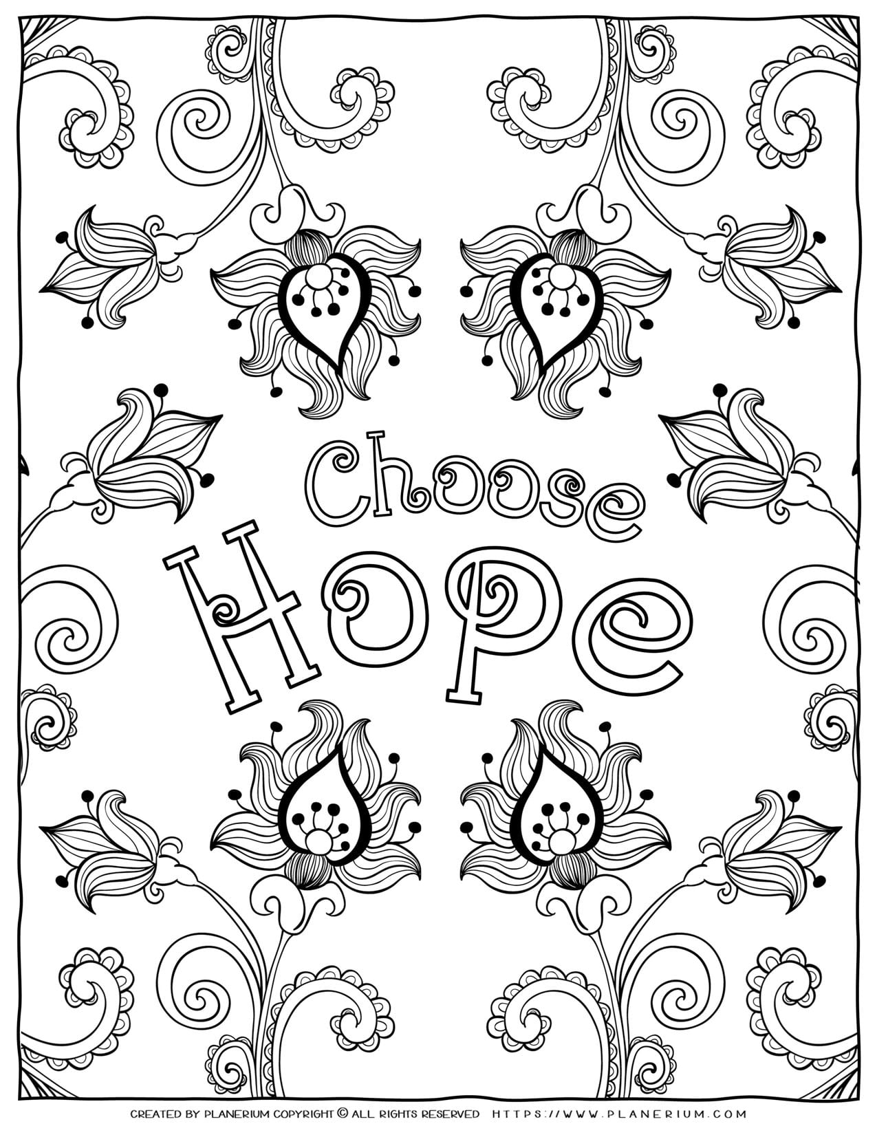 Adult Coloring Pages - Mindfulness Choose Hope | Planerium