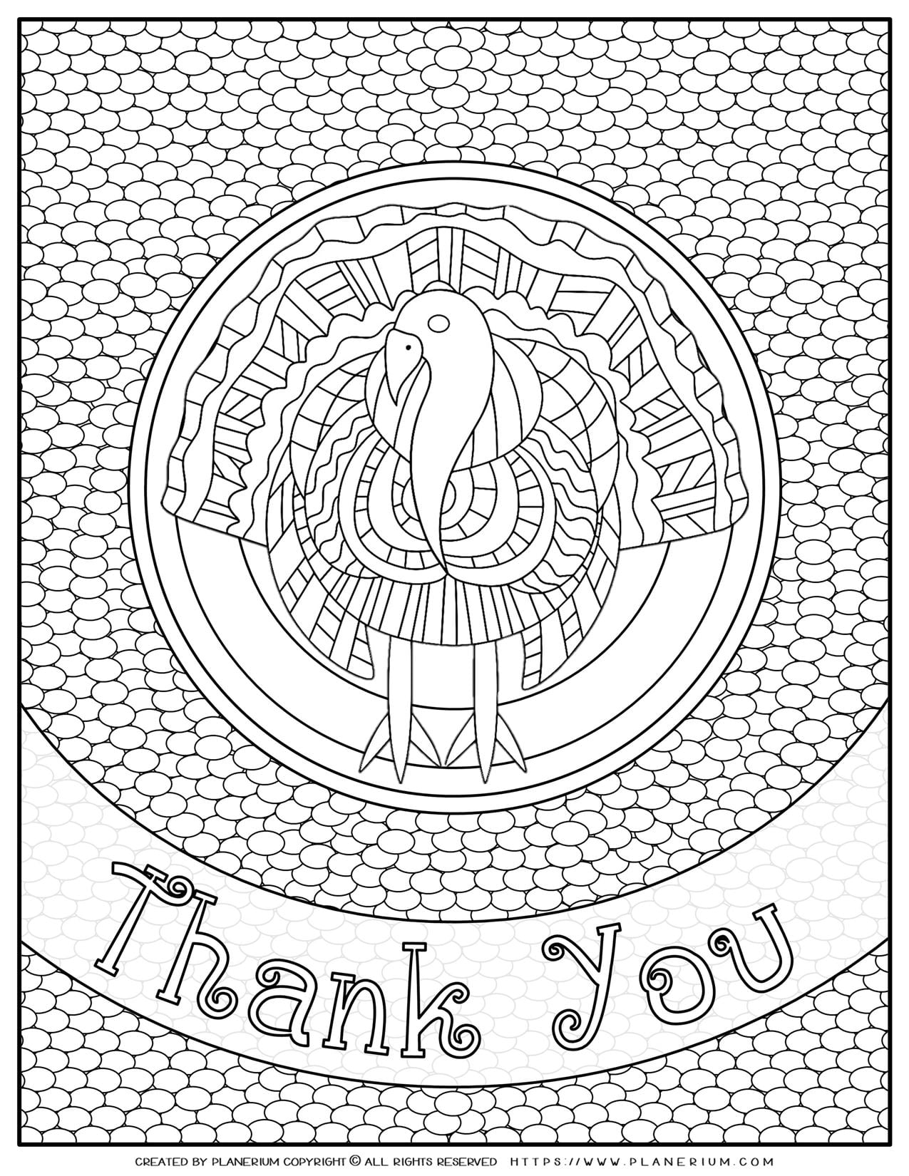 Adult Coloring Pages - Thank You Turkey - Free Printable | Planerium