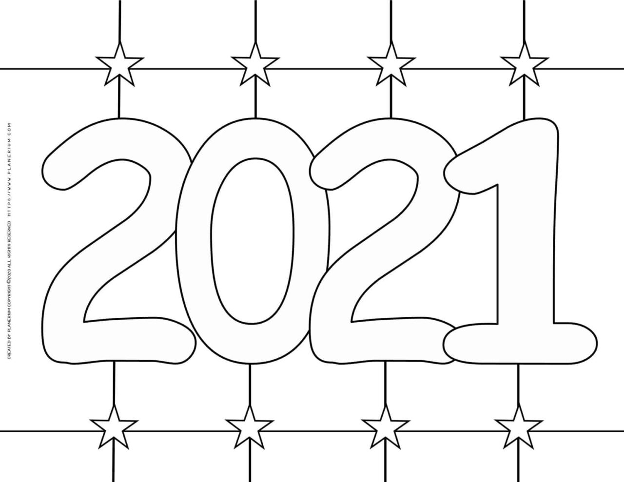 New Year Coloring Pages - 2021 - Star Grid background | Planerium