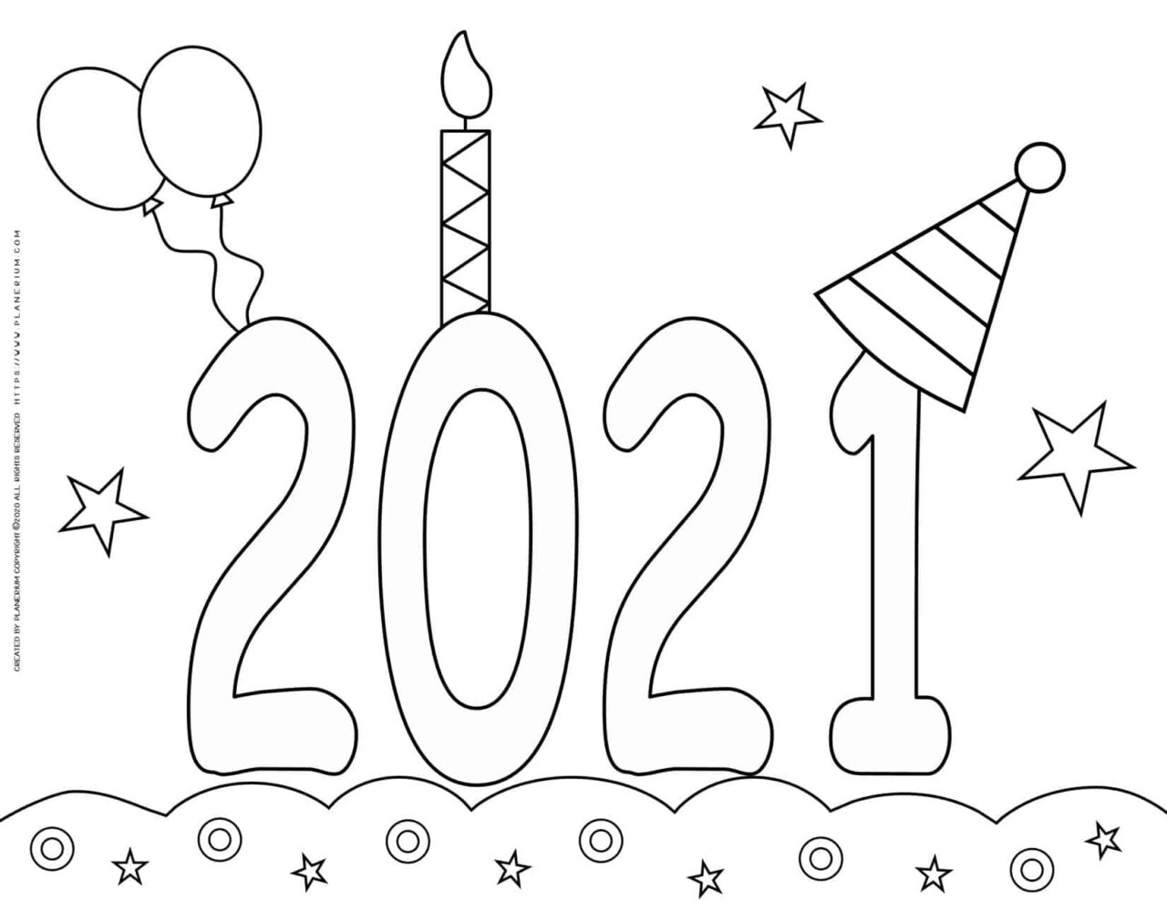 New Year Coloring Pages - 2021 - Decorated Title | Planerium