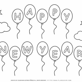 New Year Coloring Pages - Happy New Year Balloons | Planerium