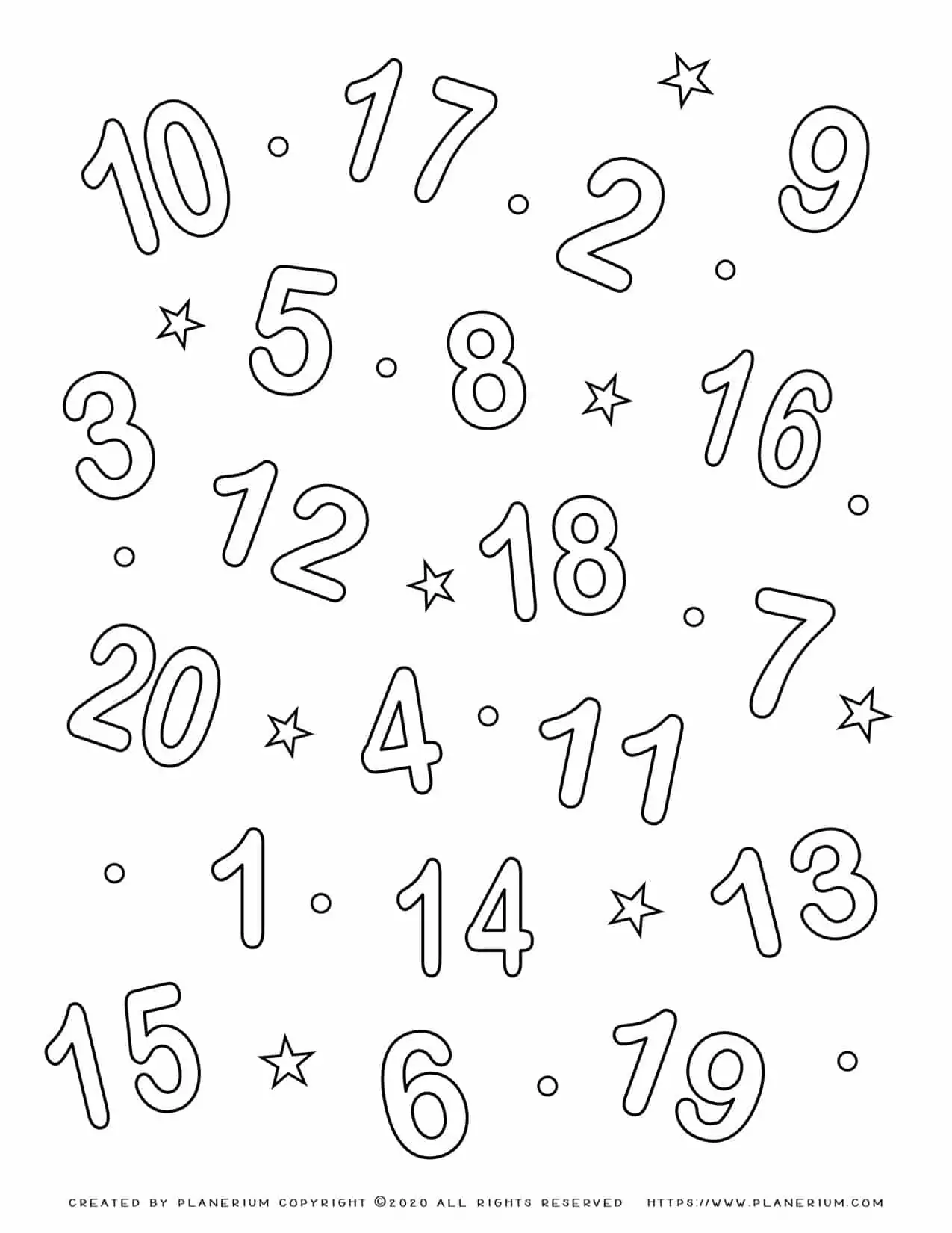 Number Coloring Pages - 1 to 20 | Free Printables | Planerium