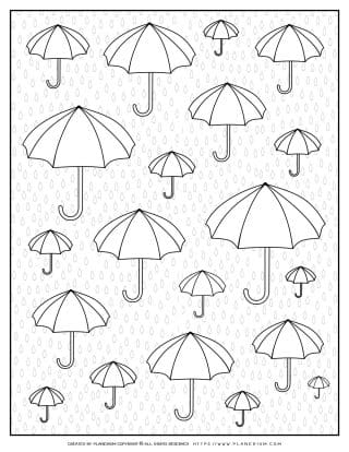 Adult Coloring Pages - Umbrellas and Raindrops | Planerium