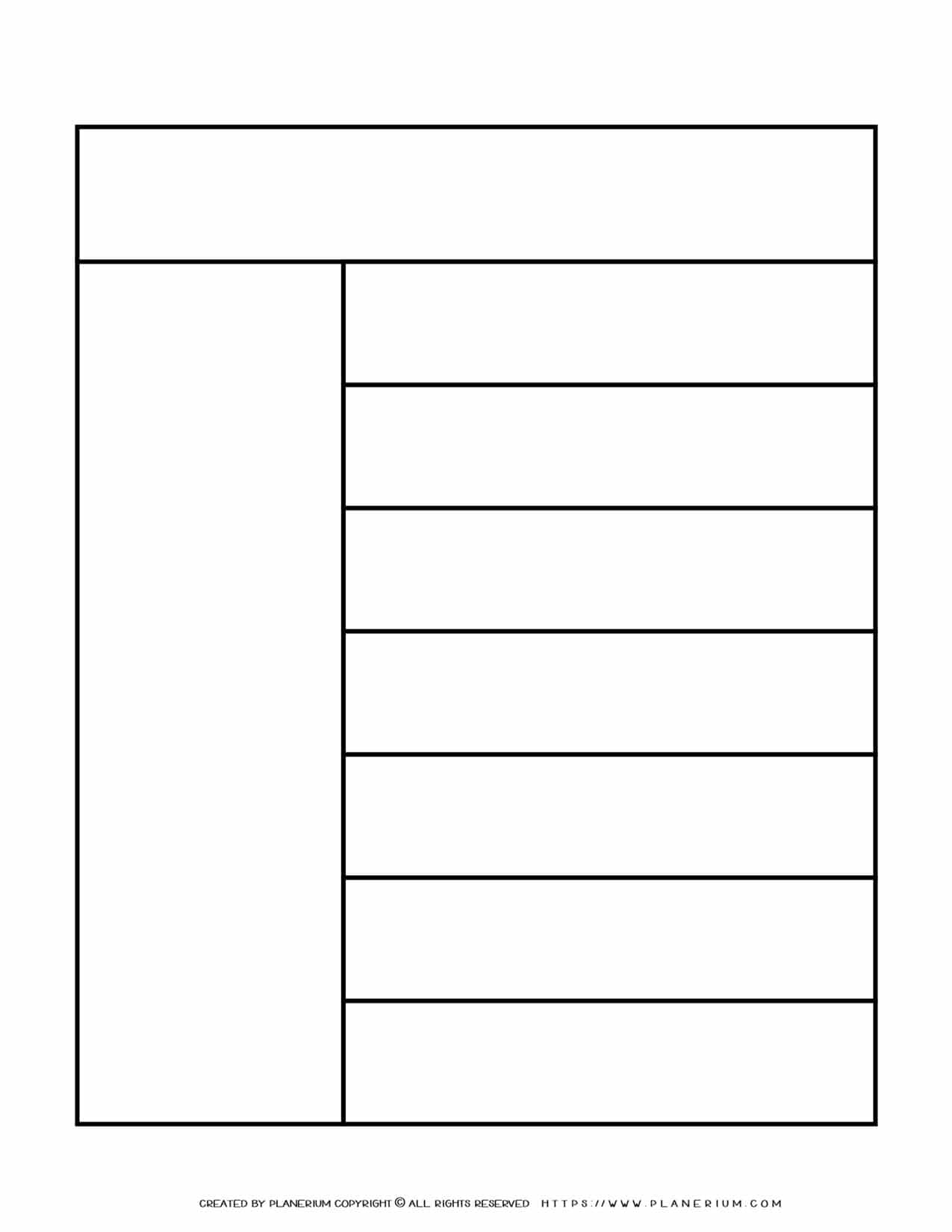 Graphic Organizer Templates - Chart with One Column and Seven Rows | Planerium