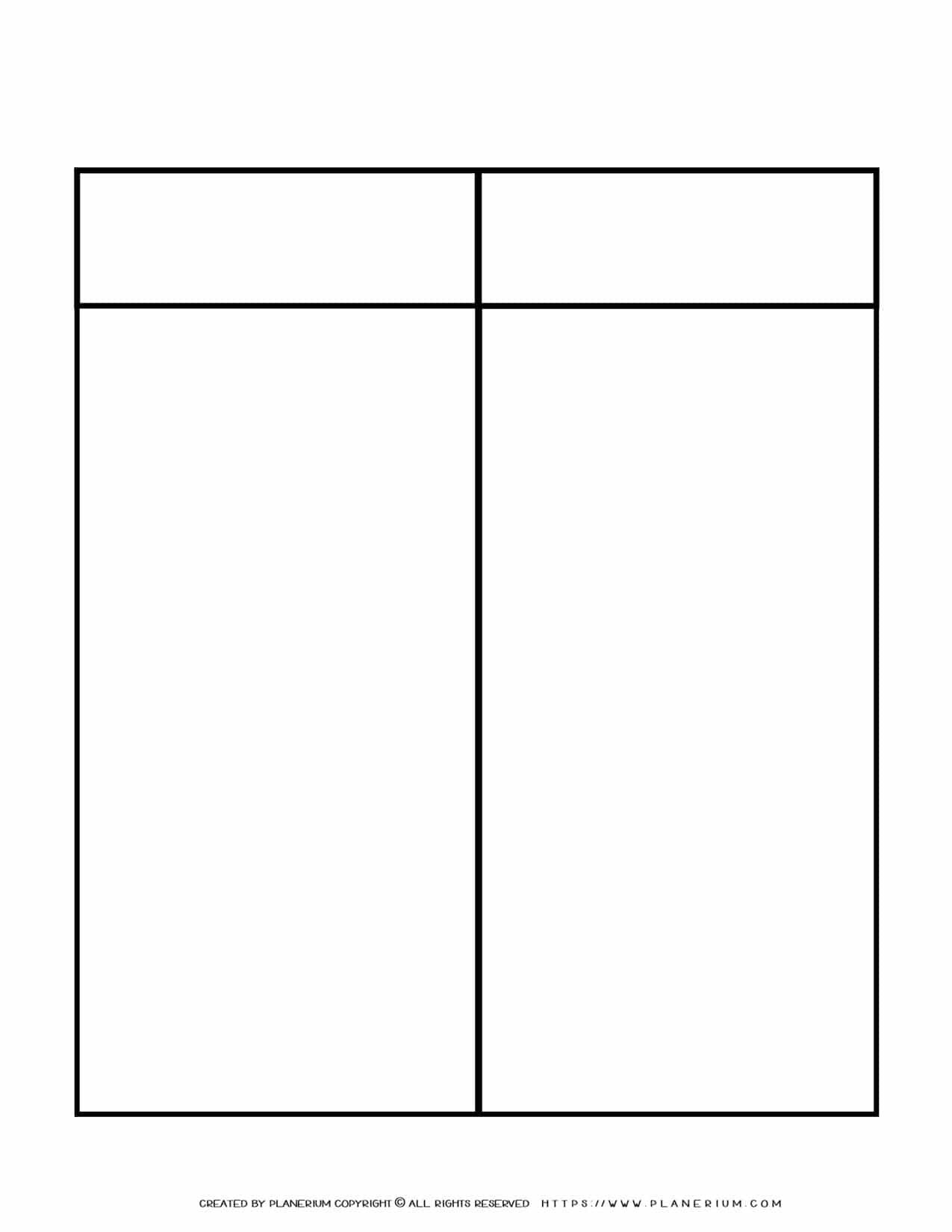 Graphic Organizer Templates - Chart with Two Column and One Row | Planerium