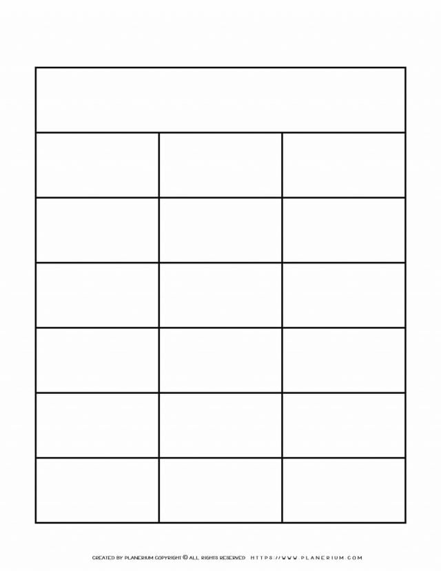 Graphic Organizer Templates - Chart with Three Columns and Six Rows | Planerium