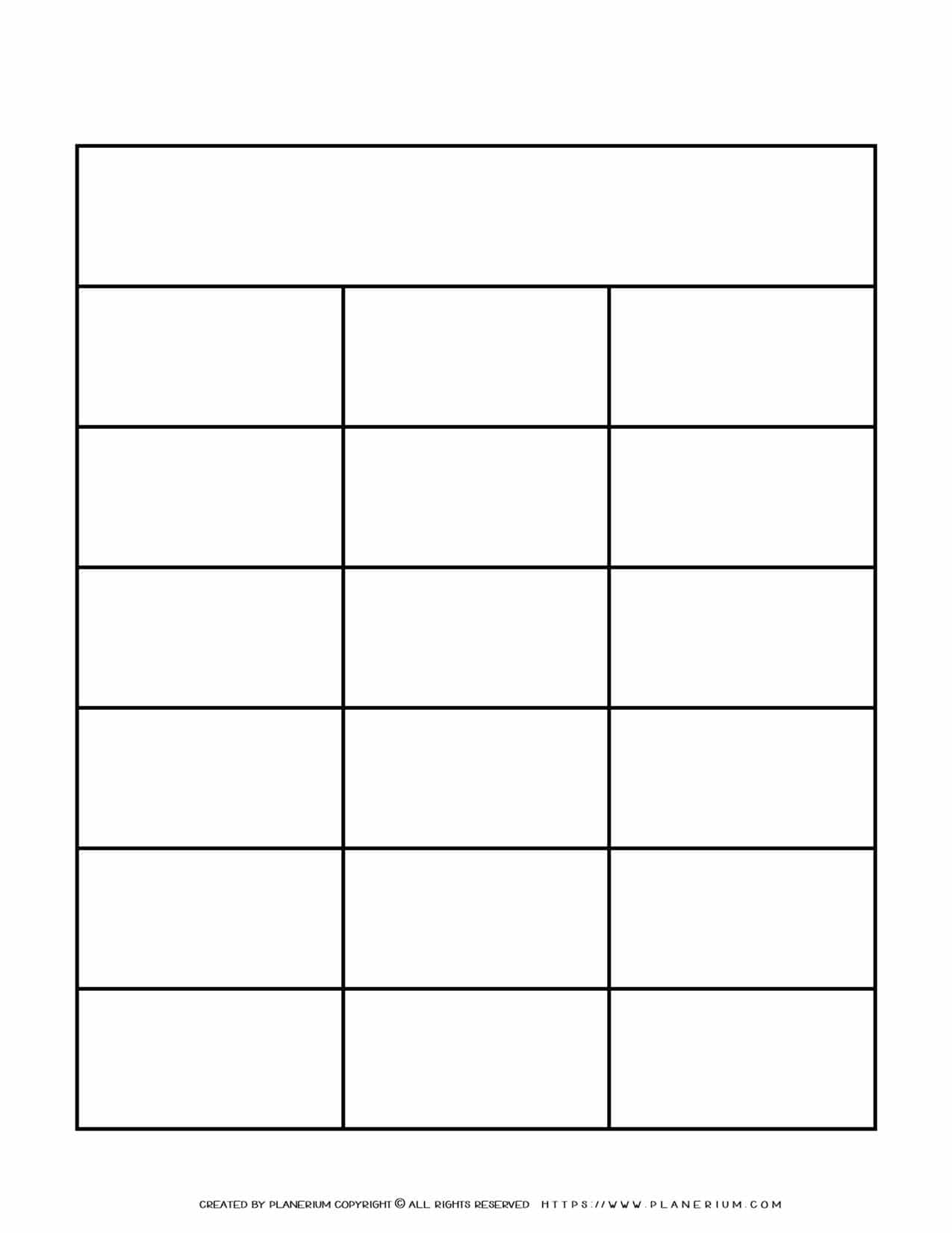 Graphic Organizer Templates - Chart with Three Columns and Six Rows | Planerium