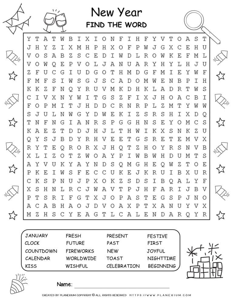 New Year Word Search Puzzle Planerium
