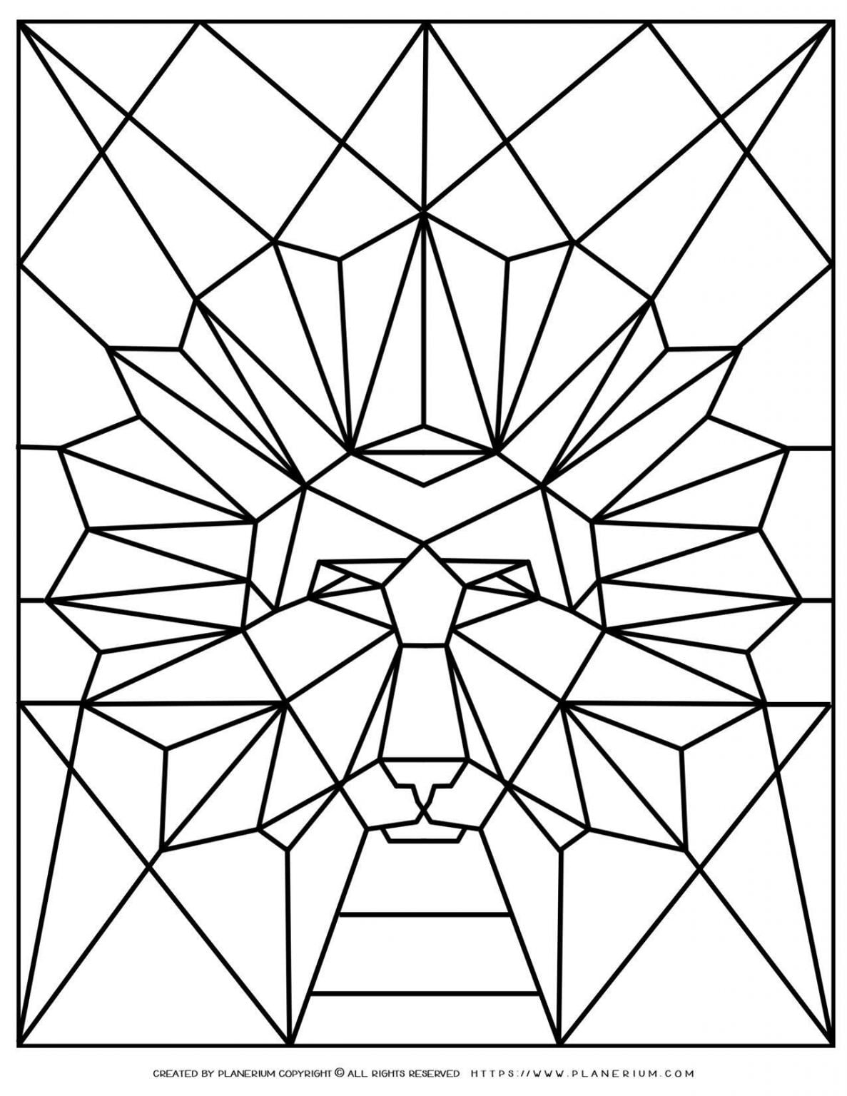 Animal Coloring Pages   Geometric Lion   Planerium