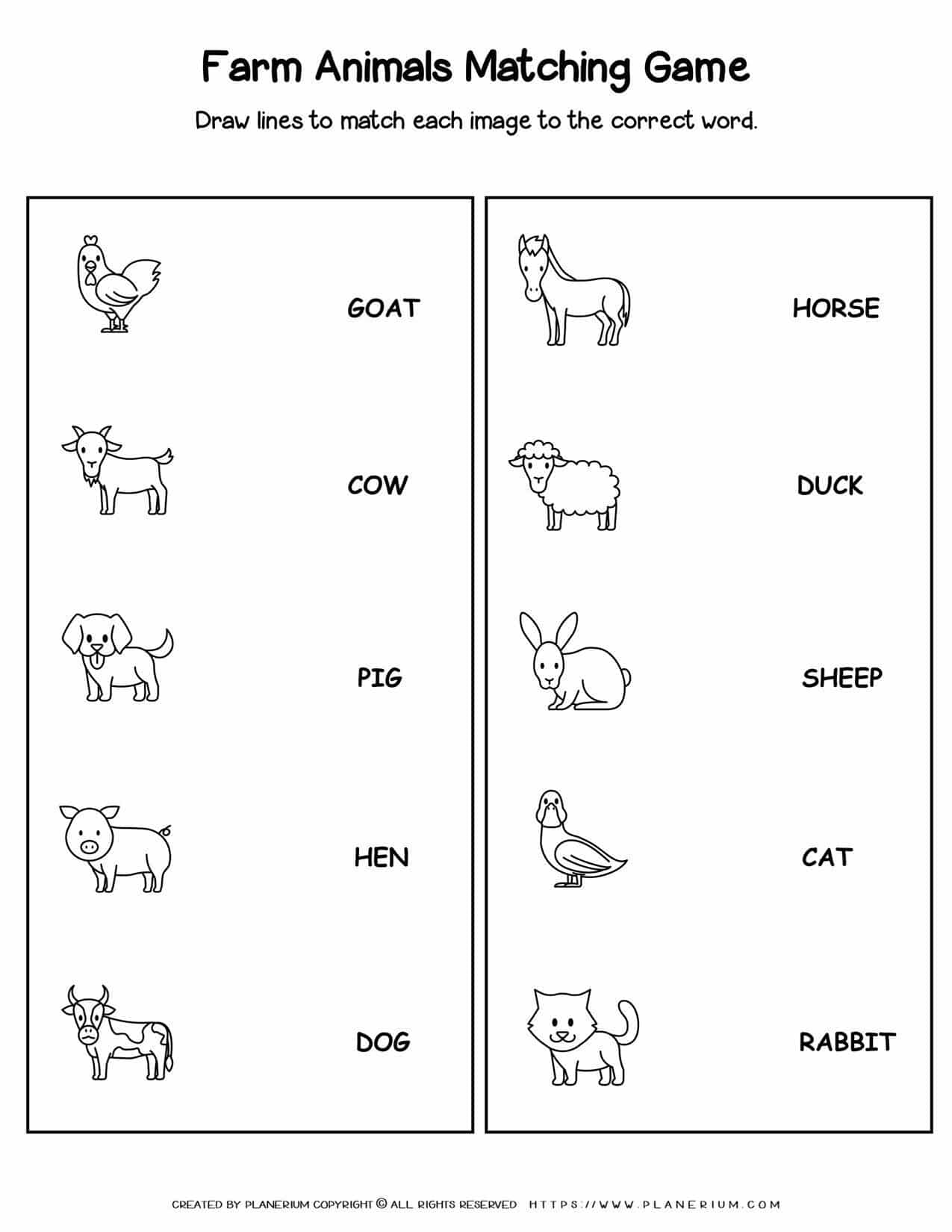 Farm Animals Matching Word To Picture | Planerium