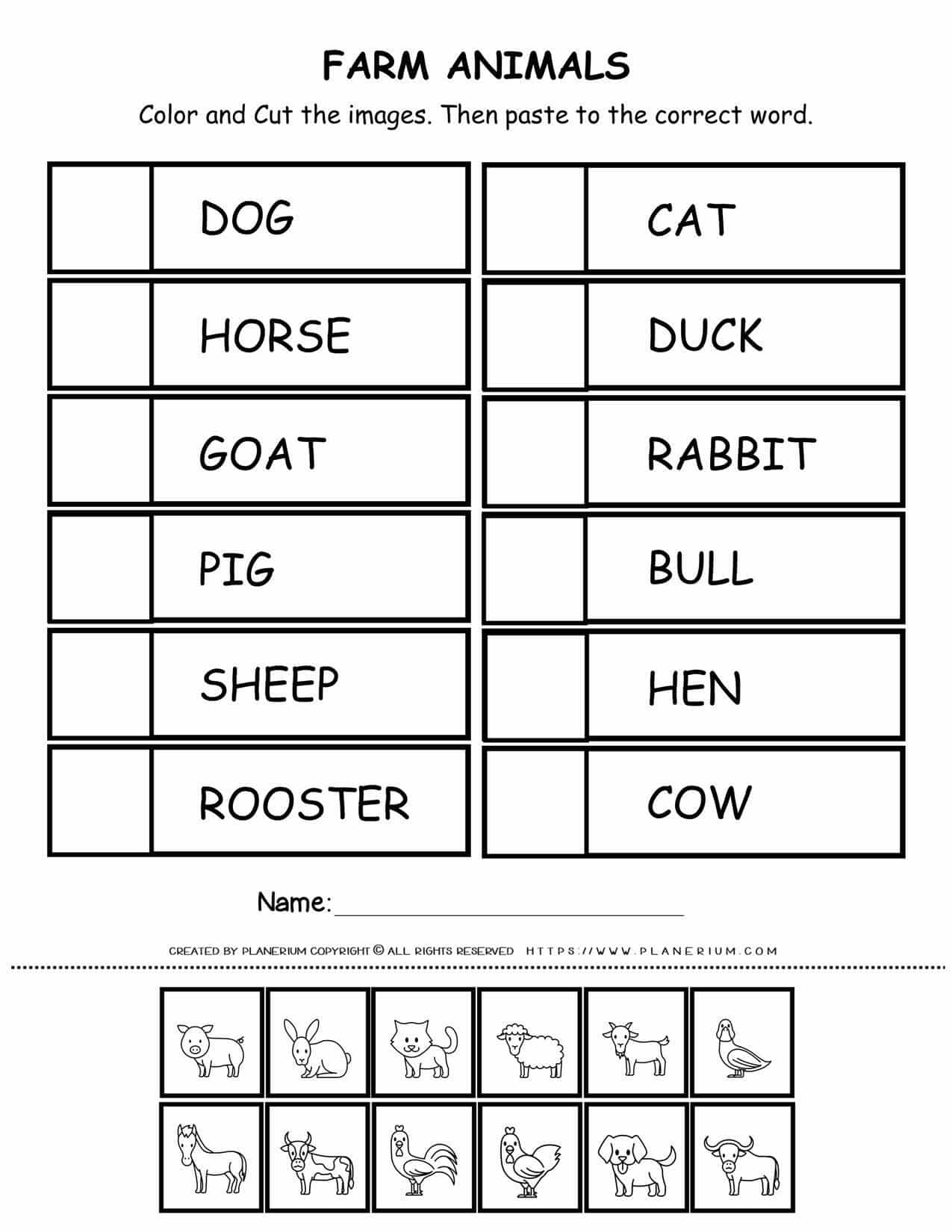 Matching Word To Picture - Farm Animals | Planerium