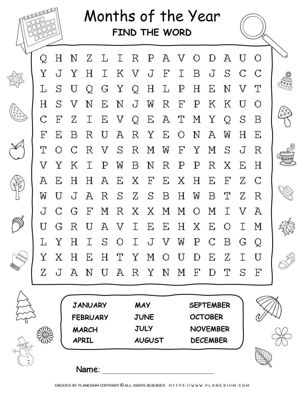 Months Of The Year - Word Search | Planerium