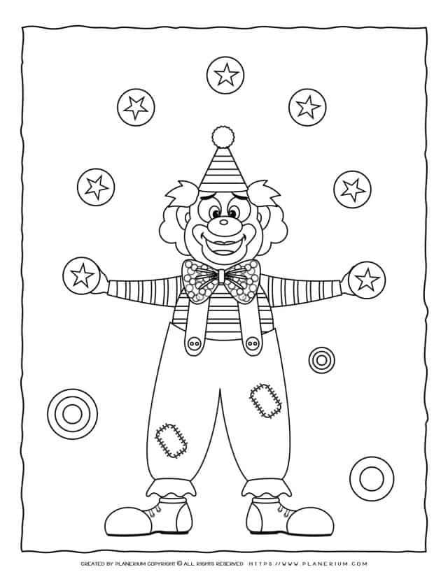 Carnival Coloring Page - Clown Juggling | Planerium