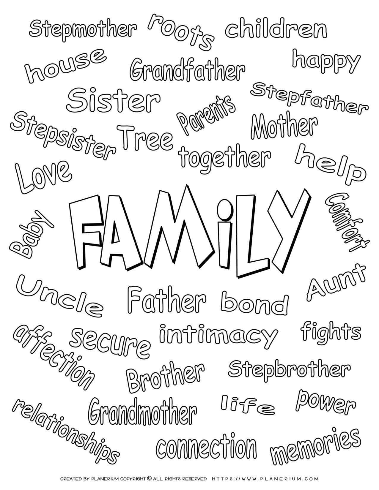 Coloring Pages - Family Related Words | Planerium