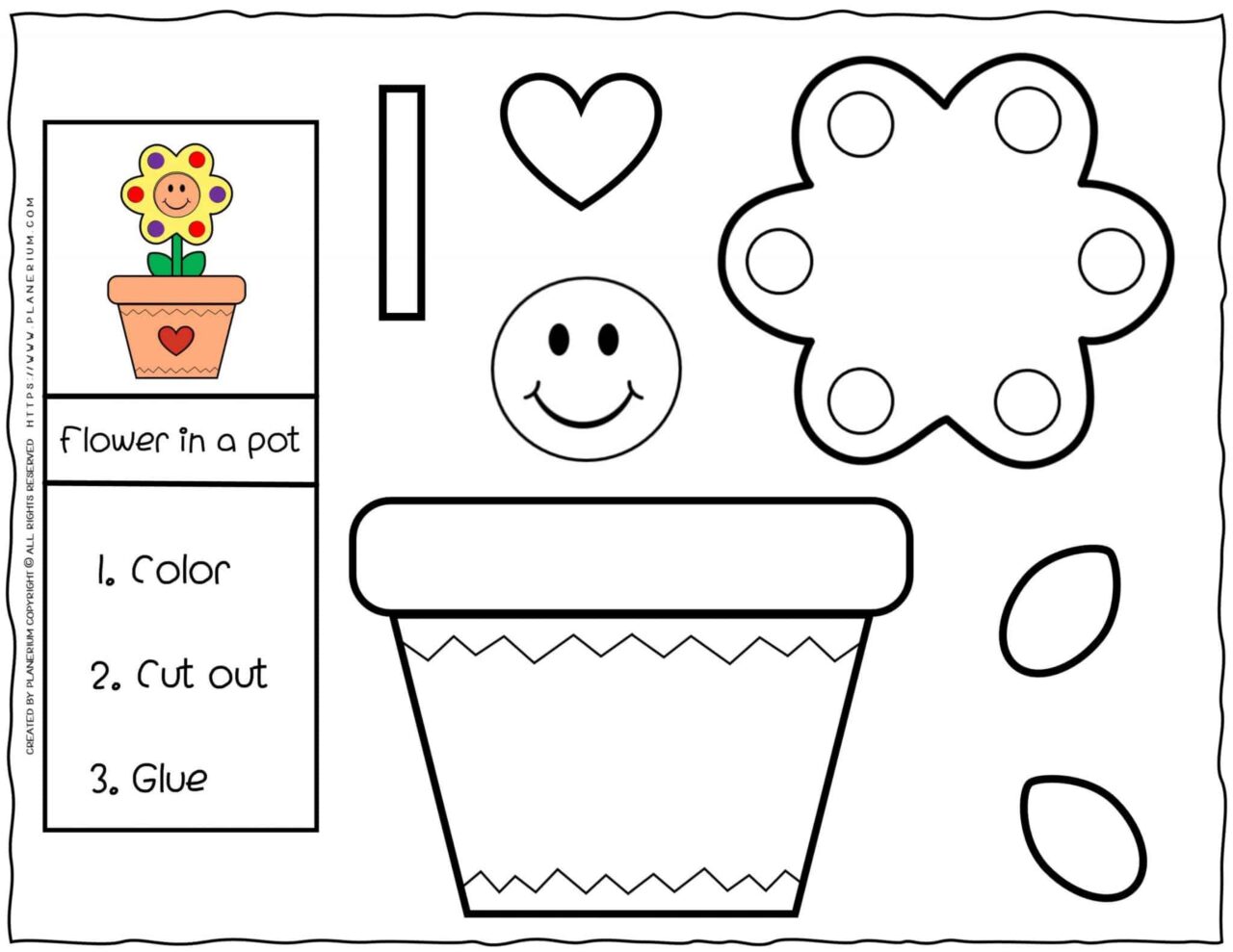 Printable flower in a pot cut and glue worksheet for kids