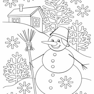 Snowman Holding Broom - Winter Coloring Page | Planerium