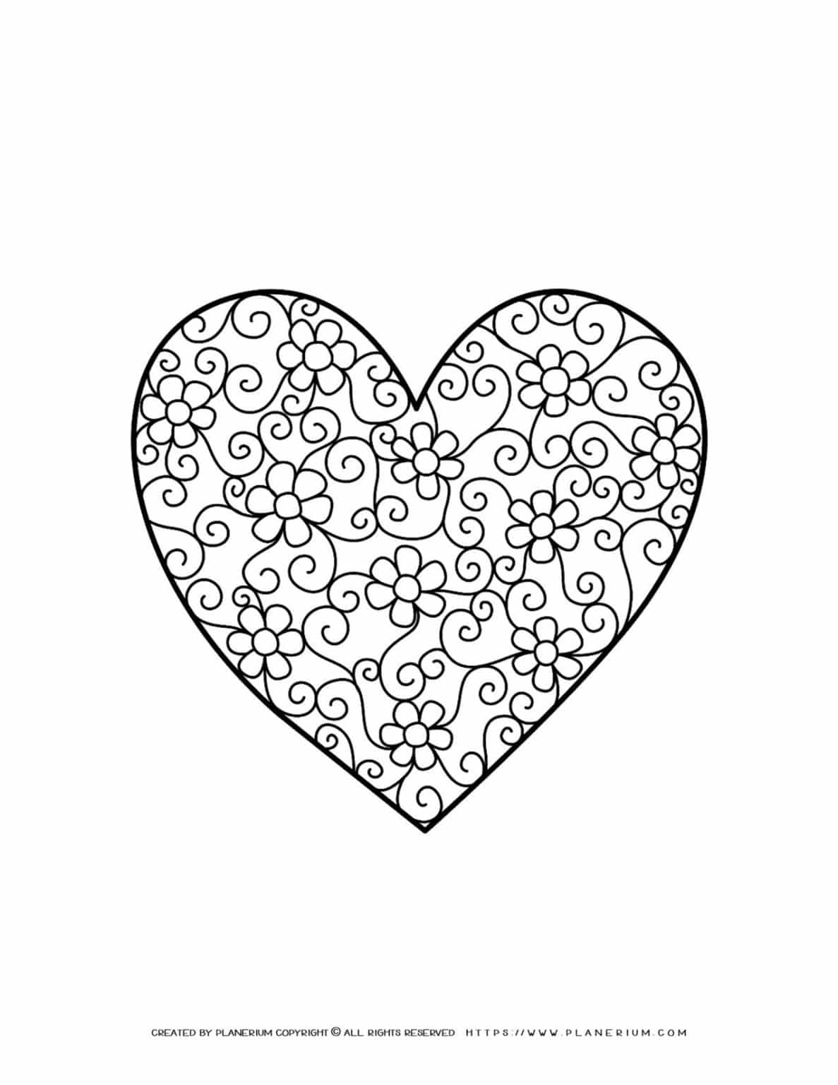 Valentines Day - Coloring Page - Heart Flowers | Planerium