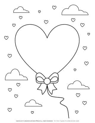 Valentines day - Coloring Page - Heart Balloon With Clouds | Planerium
