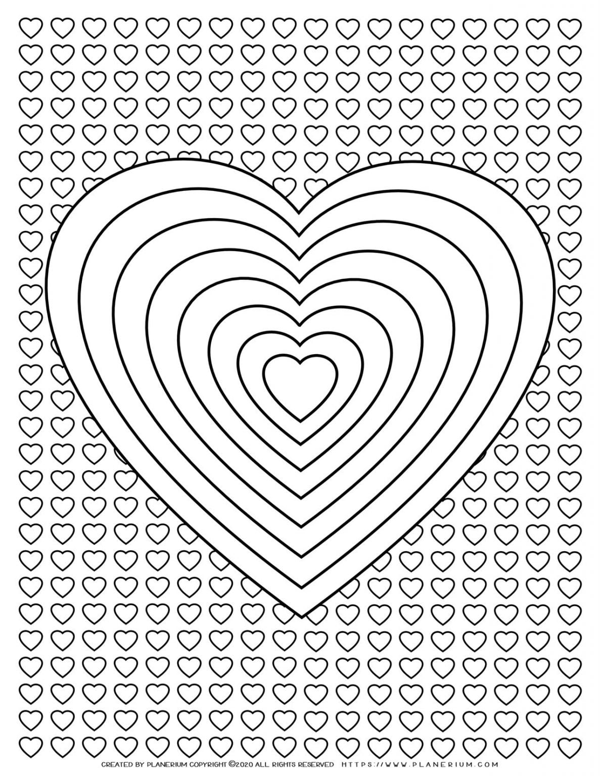 Valentines Day - Coloring Page - Heart Riddles With Hearts Background | Planerium