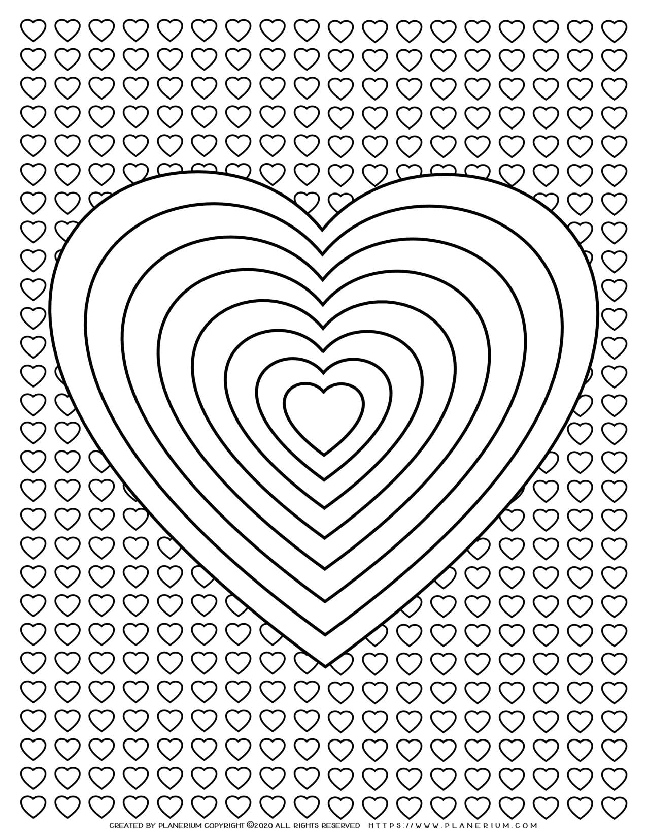 Valentines Day - Coloring Page - Heart Riddles With Hearts Background | Planerium