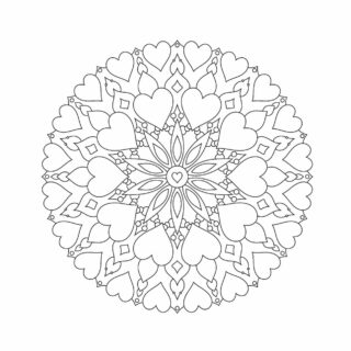 Valentines Day - Coloring Page - Hearts Flower Mandala | Planerium