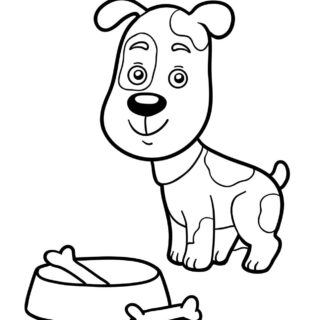 Animals Coloring Page - Dog and a Bowl with Bones | Planerium