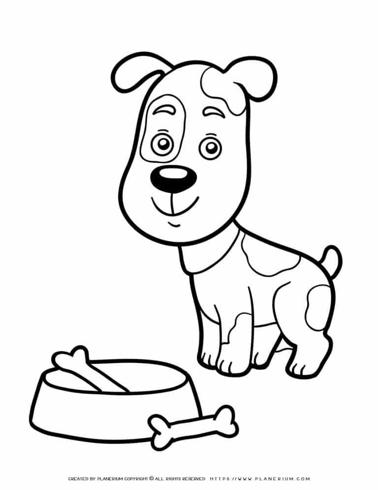 Animals Coloring Page - Dog &amp; Bowl with Bones | Planerium