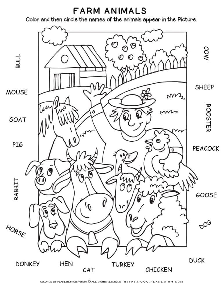 Animals Farm Coloring and Reading Planerium