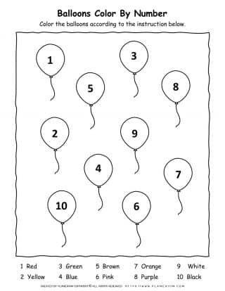 Color By Number - Ten Balloons | Planerium
