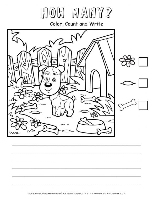 How Many Worksheet - A Dog And A Doghouse | Planerium