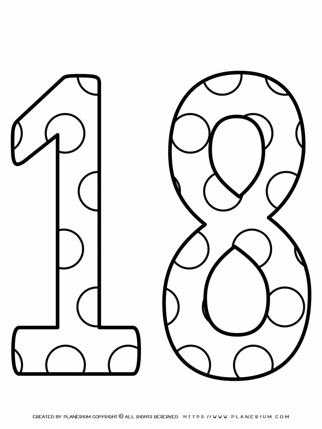 Numbers Coloring Pages - Decorated Eighteen | Planerium