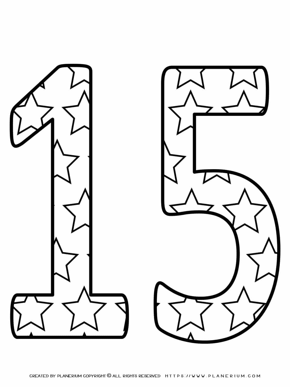 Numbers Coloring Pages - Decorated Fifteen | Planerium