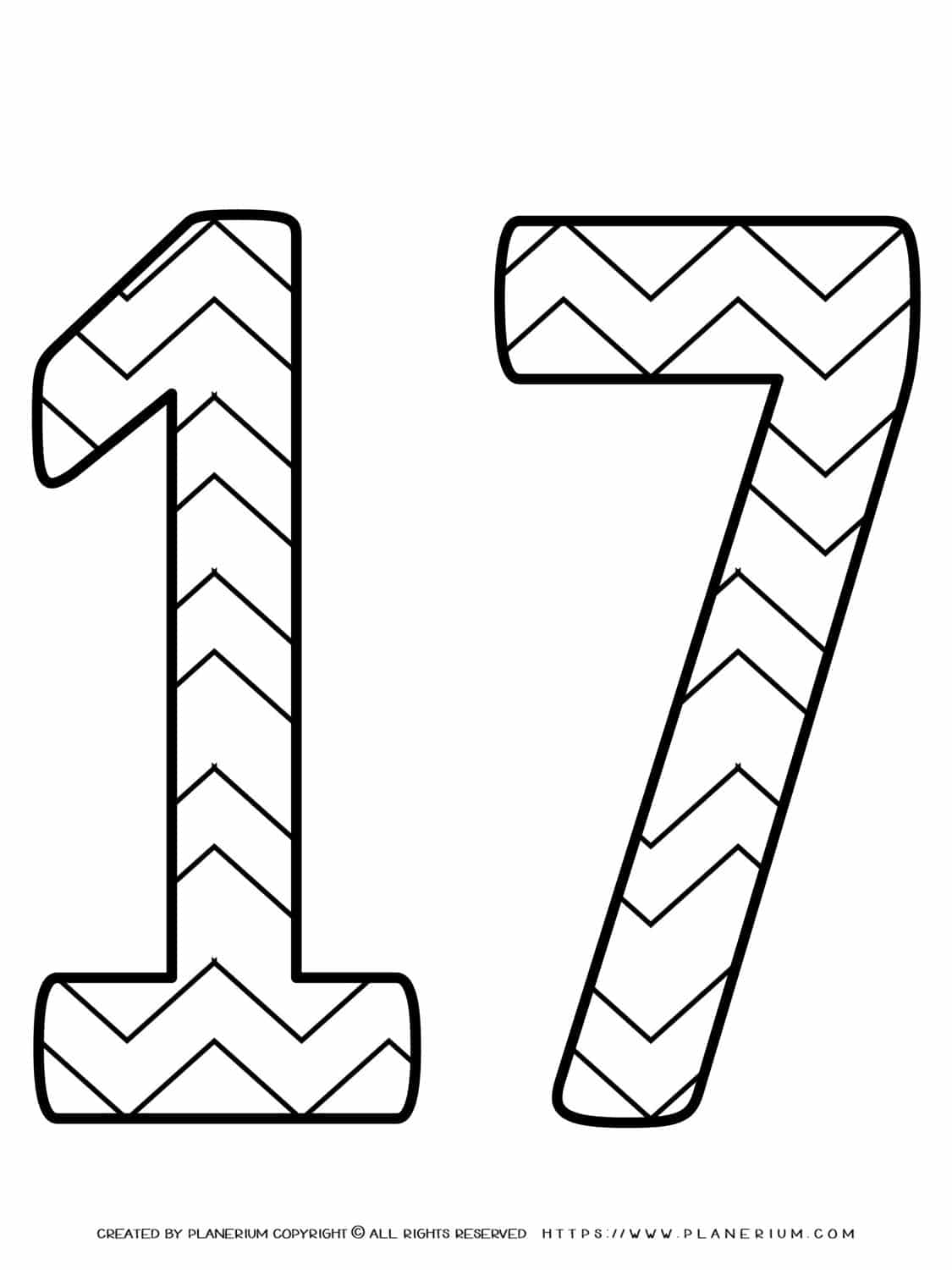 Numbers Coloring Pages - Decorated Seventeen | Planerium