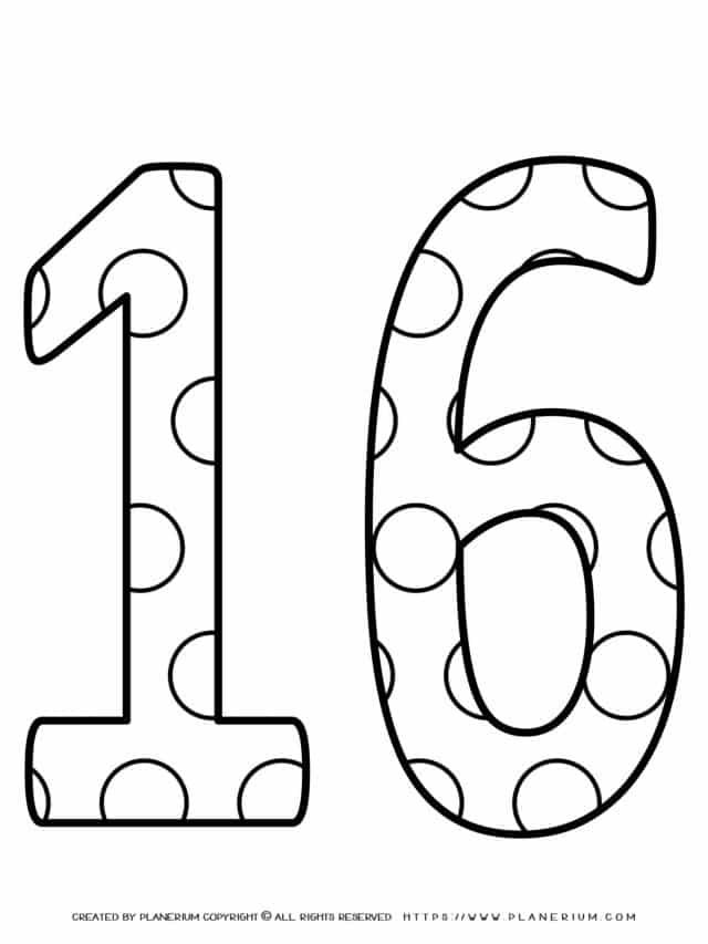 Numbers Coloring Pages - Decorated Sixteen | Planerium