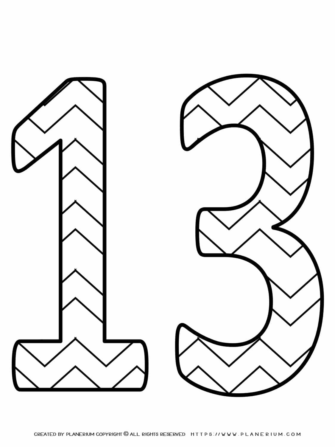 Numbers Coloring Pages - Decorated Thirteen | Planerium