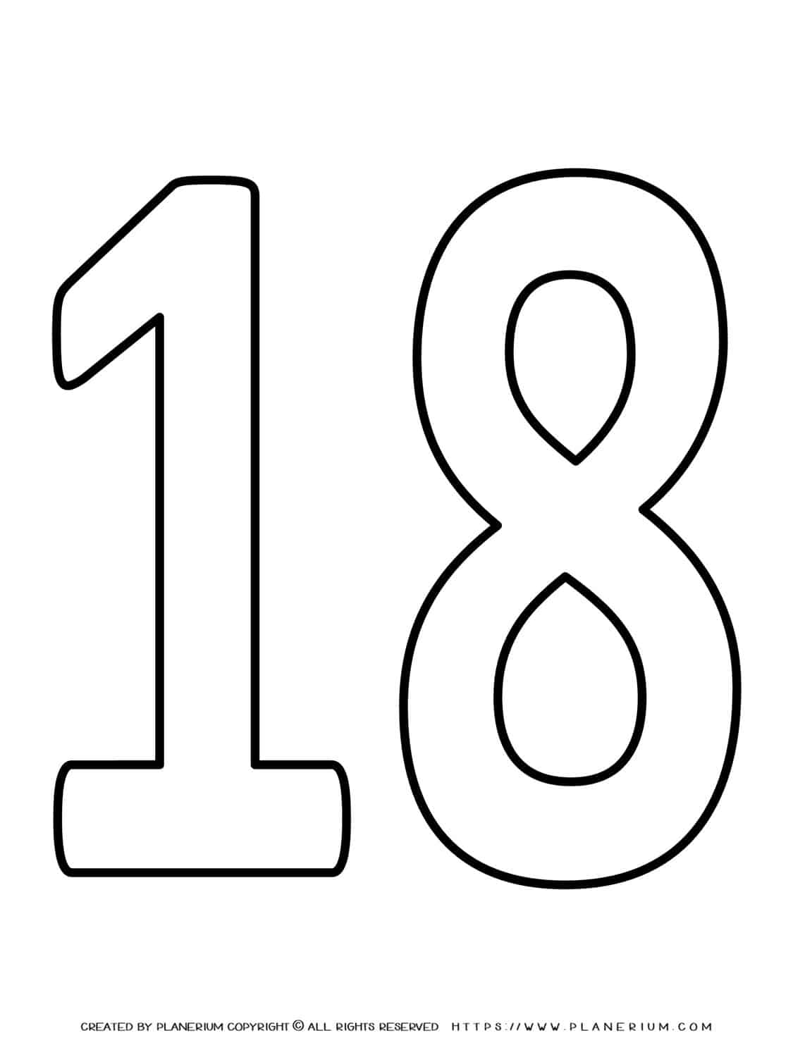 Numbers Coloring Pages - Eighteen | Planerium