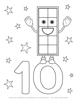 Numbers Coloring Pages - Number Ten Smiley Blocks | Planerium