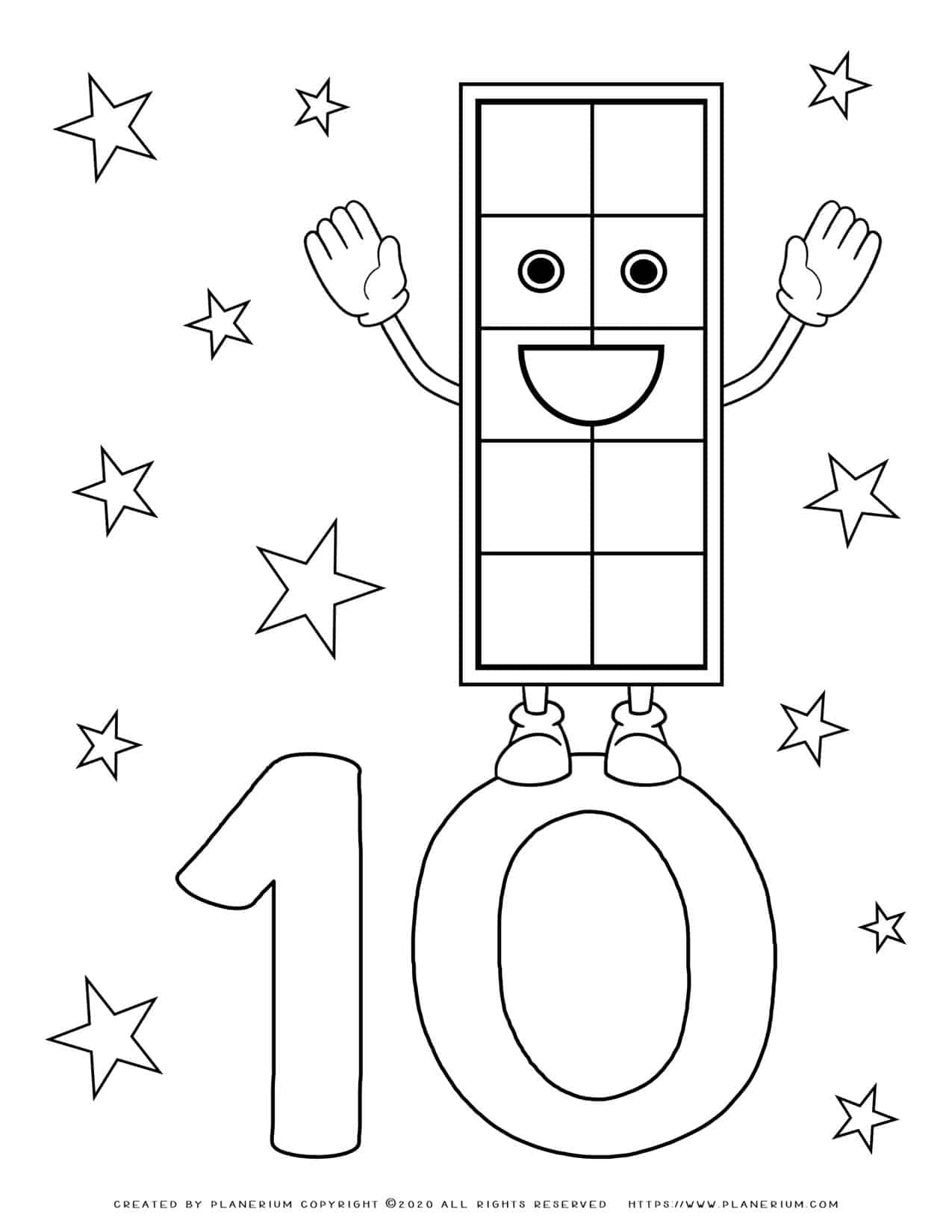 Numbers Coloring Pages - Number Ten Smiley Blocks | Planerium