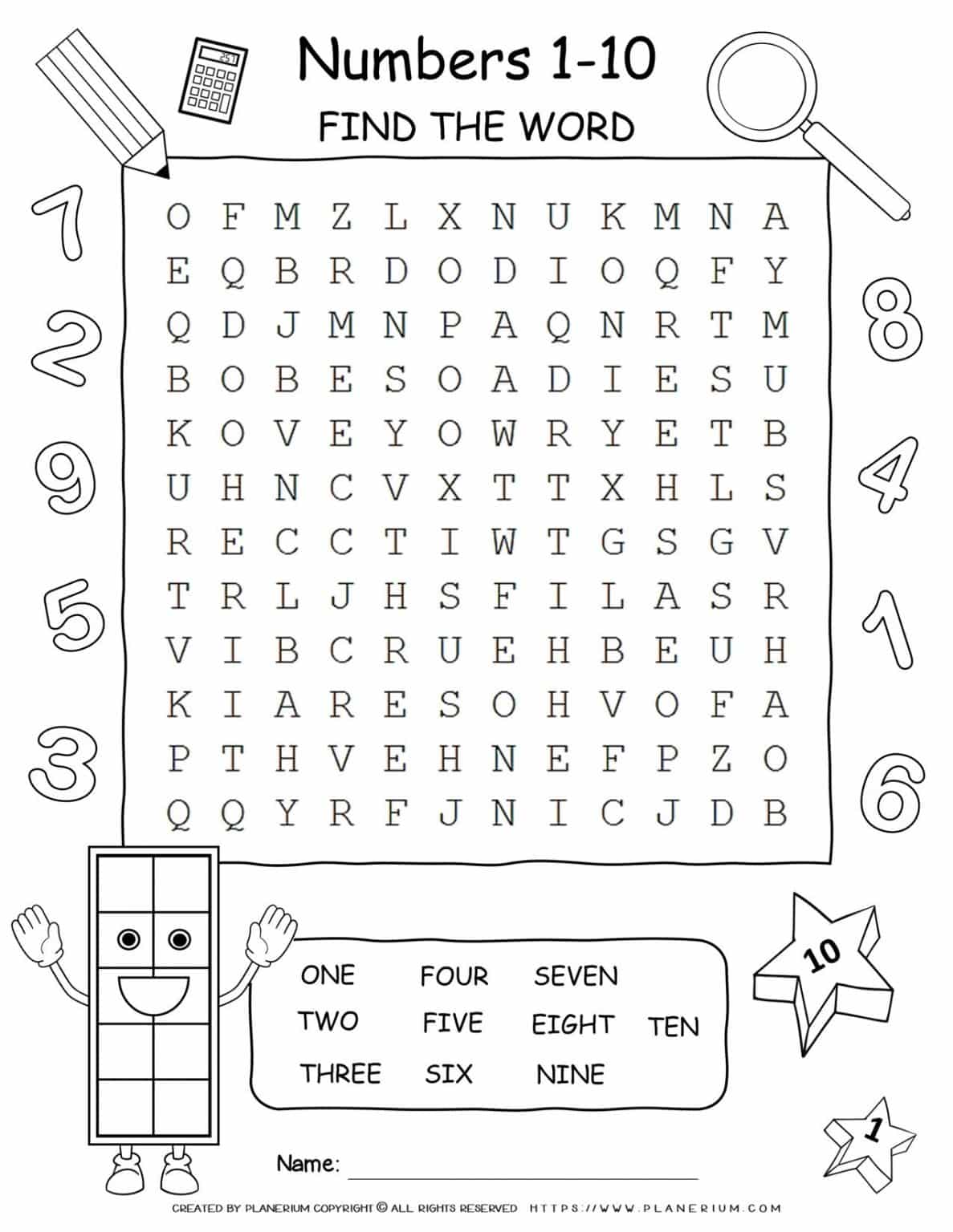 Numbers 110 Word Search Puzzle Planerium