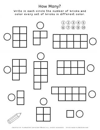 Numbers Worksheet - How Many Blocks 1 - 10 | Planerium