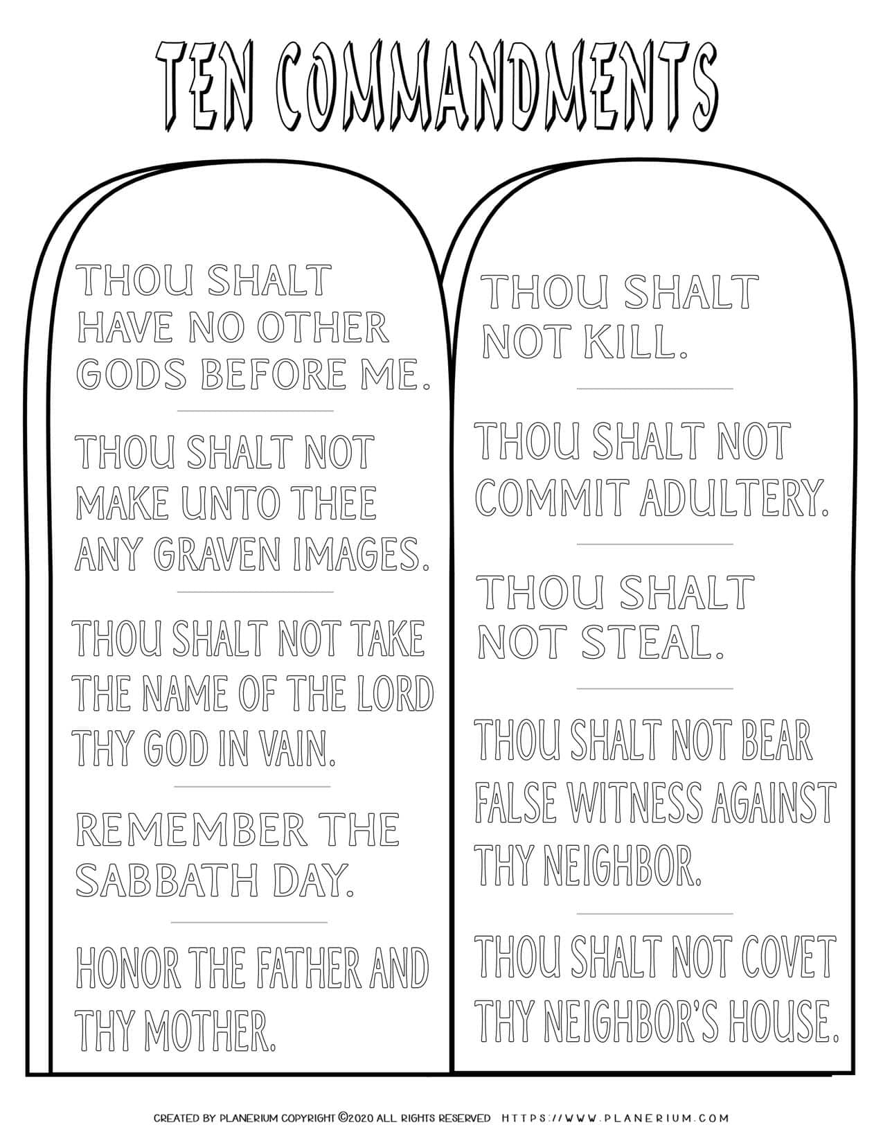 Ten Commandments Coloring Page Planerium