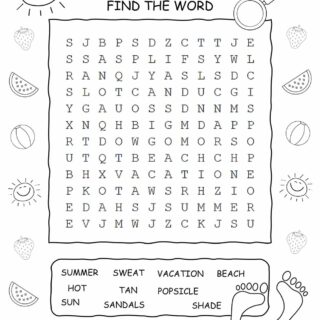 Word Search For Summer with Ten Words | Planerium