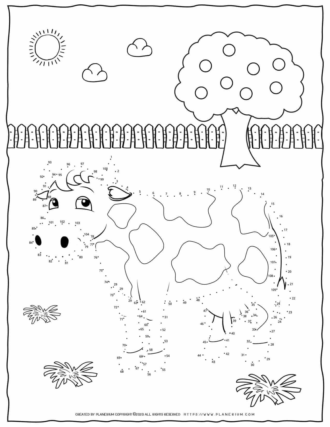 Animals Worksheet - Connect The Dots - Cow | Planerium