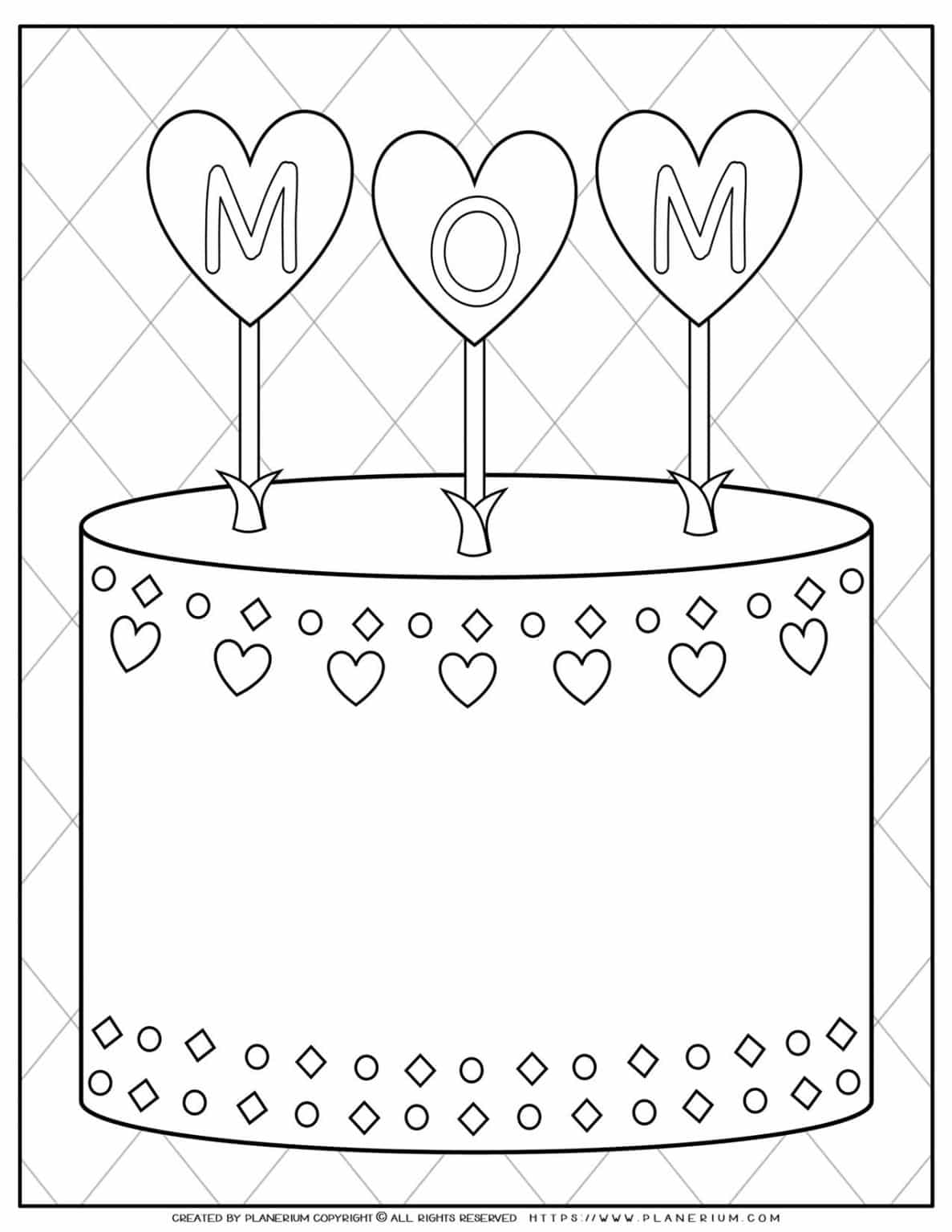 Mother's Day - Coloring Page - Greeting Cake for Mom | Planerium